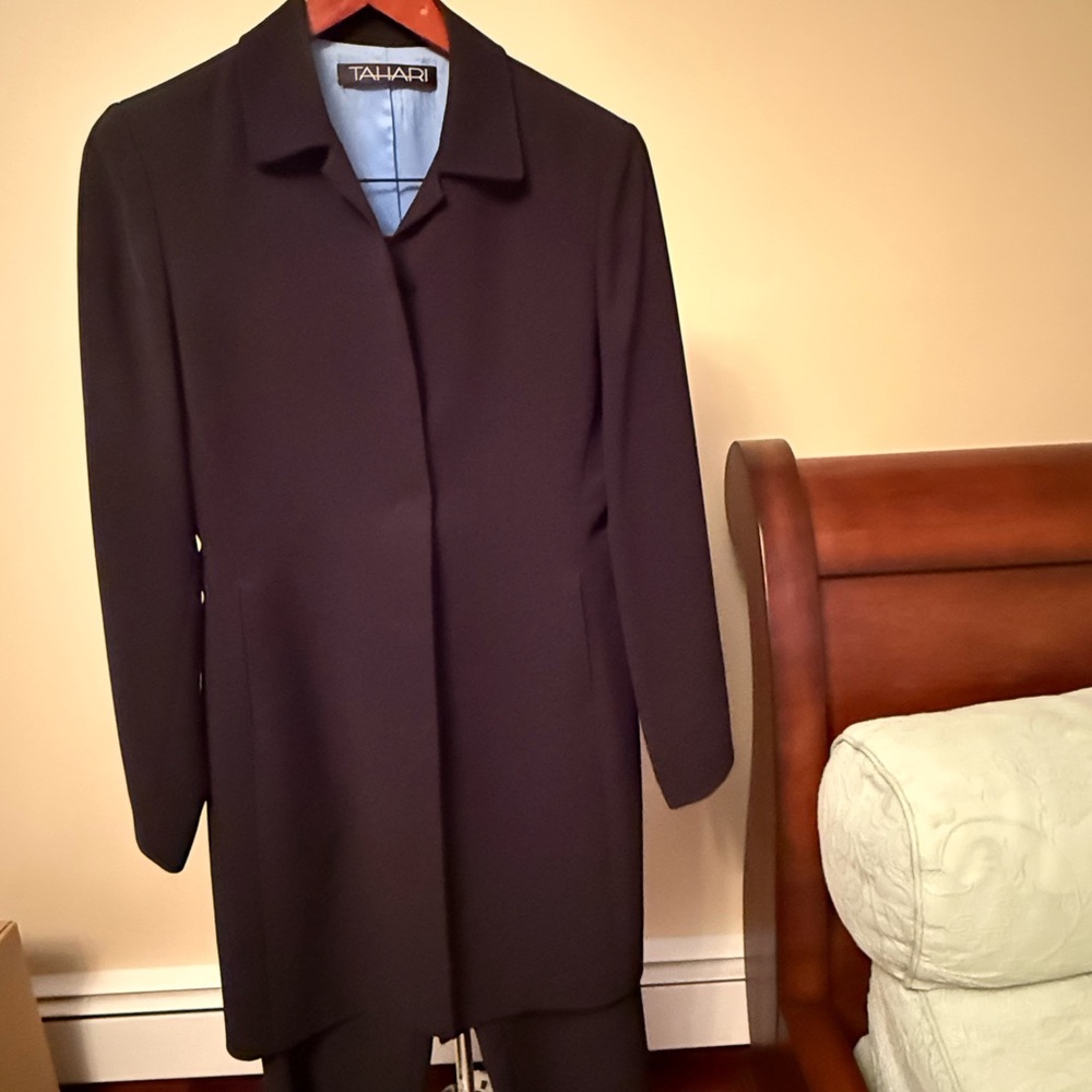 Tahari Three-Piece Suit with a Sheath Dress, Slacks and Jacket.